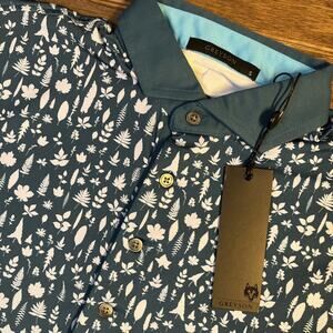 Greyson Magical Ferns Golf Polo Shirt Short Sleeve Orca Blue Floral Men’s Small